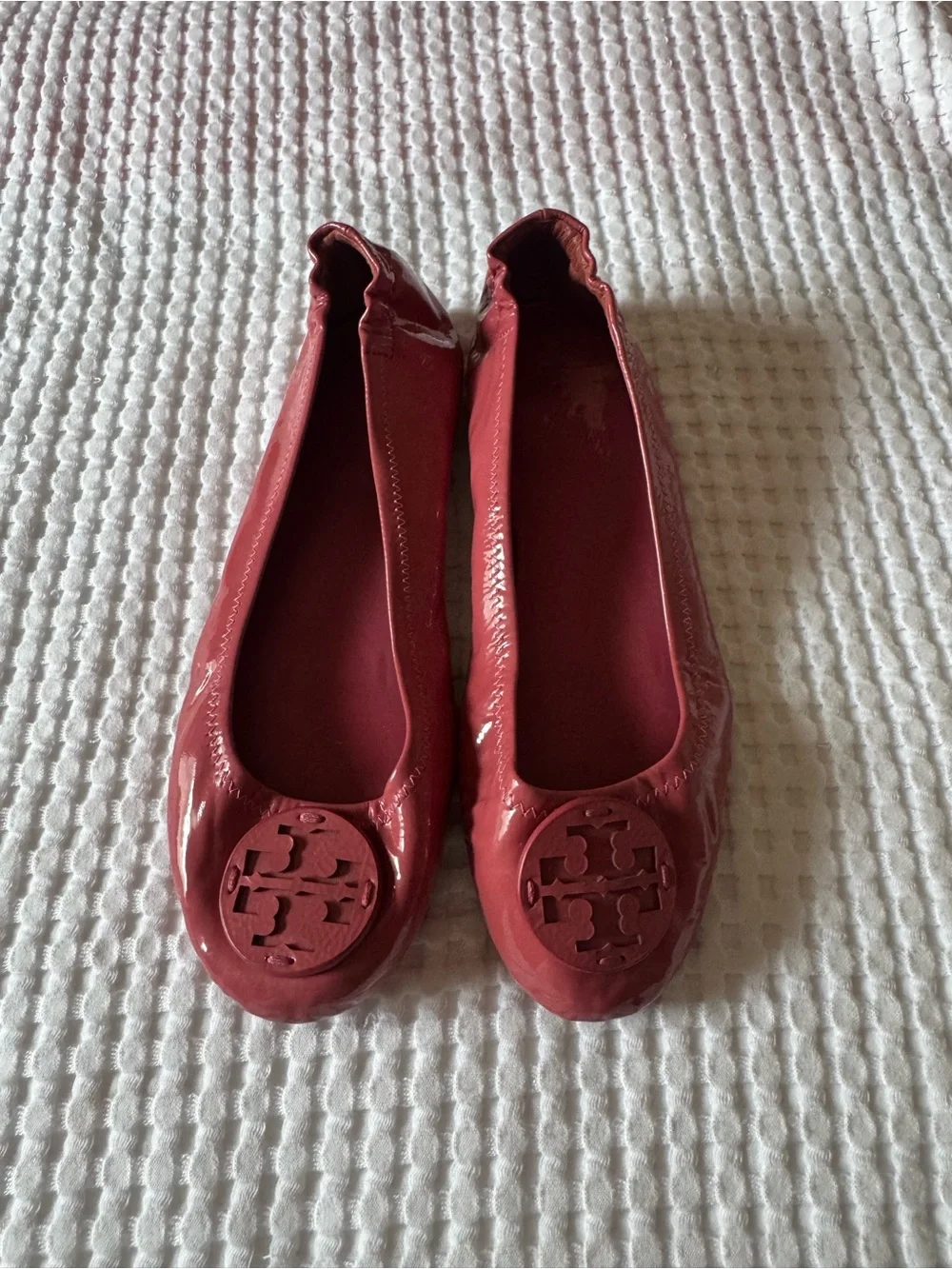 Tory Burch Red Patent Leather Logo Ballet Flats
